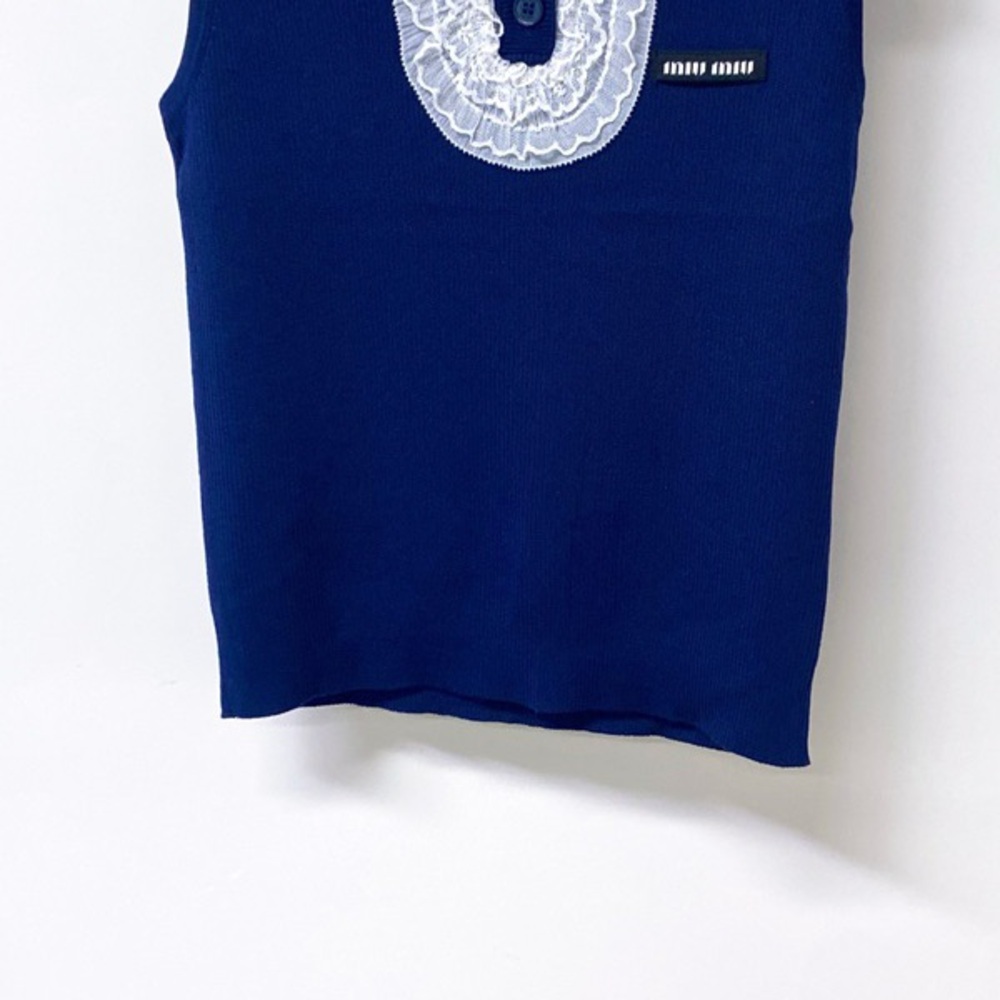 💙 MIU MIU Navy Lace Trim Knit Vest - Picture 5 of 5